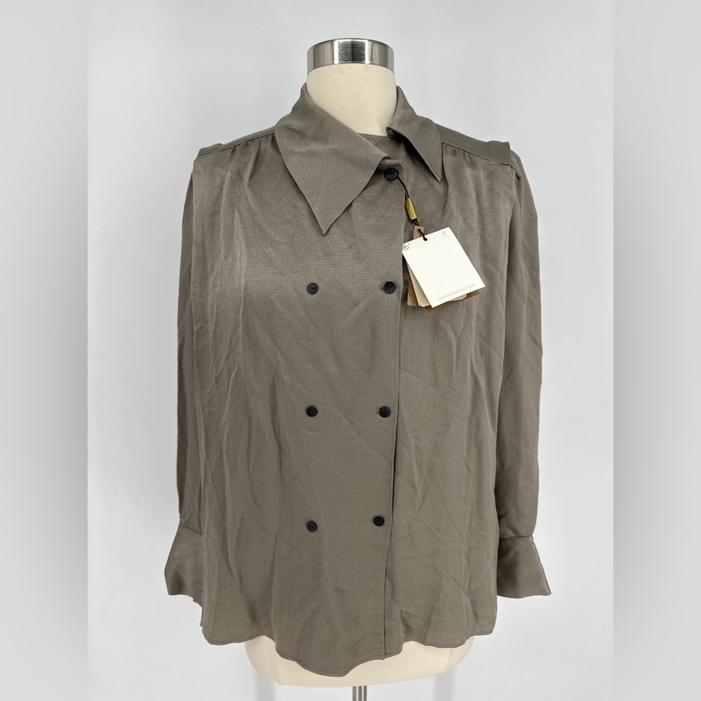 Massimo Dutti Taupe Double-Breasted Blouse